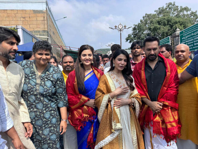 Actress Samantha husband Raj Nidimoru Sreemukhi in Tirumala